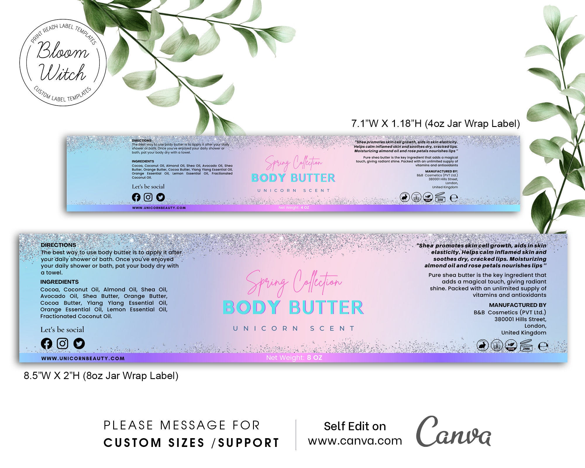 DIY Unicorn Body Butter Label Template Body Butter Labels Etsy