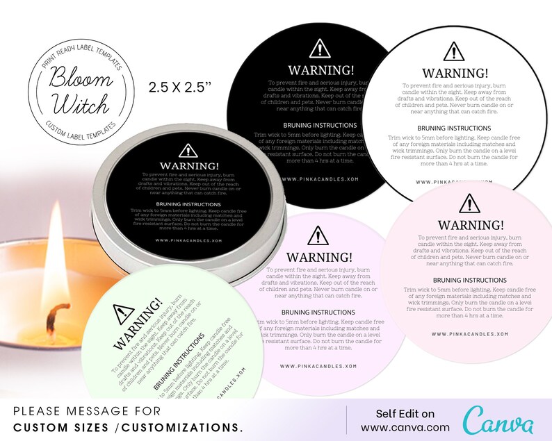 Editable DIY Candle Warning Label-candle Bottom Sticker,candle Safety ...