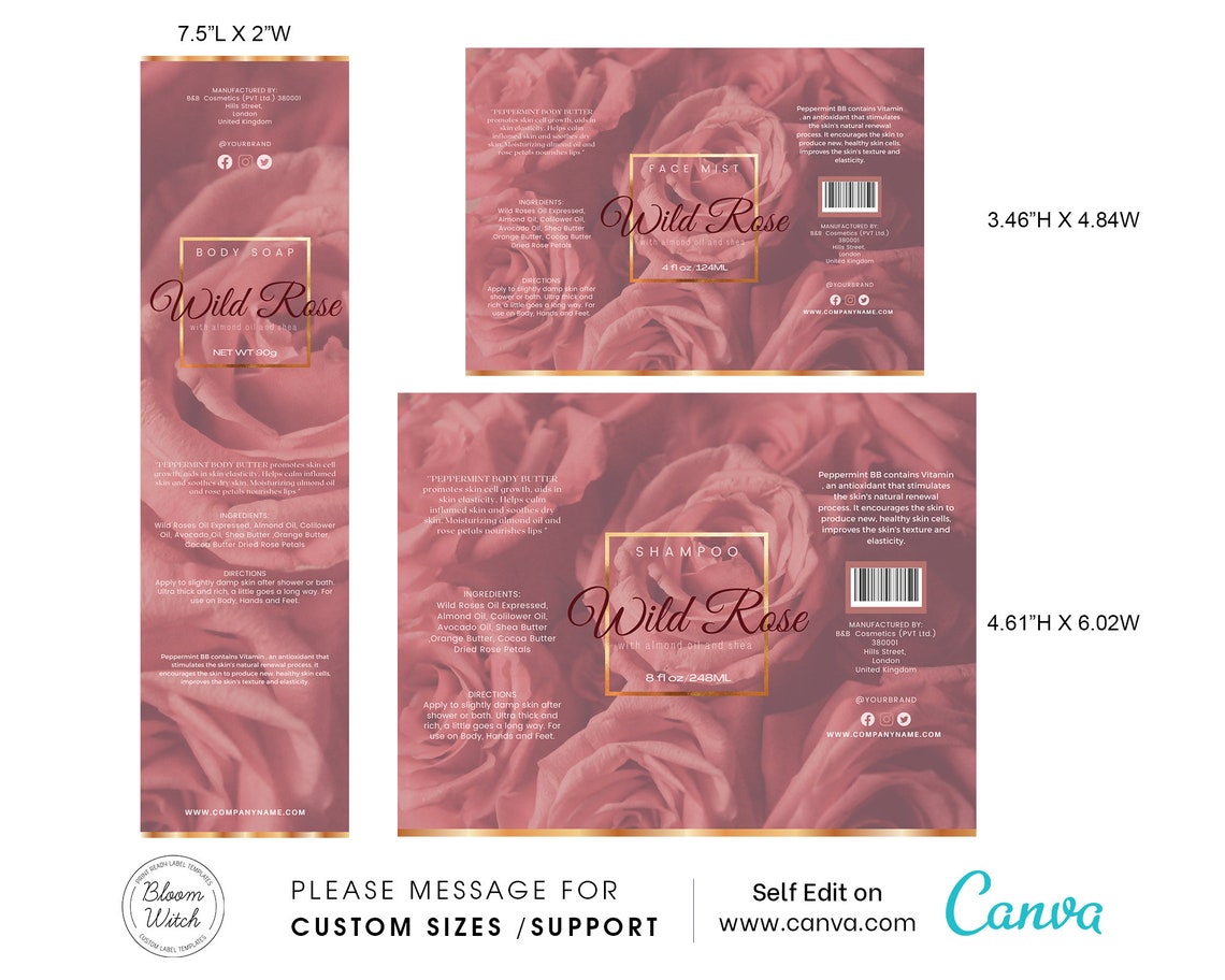 Body Butter Label Template DIY Rose Body Butter Labels Body Etsy