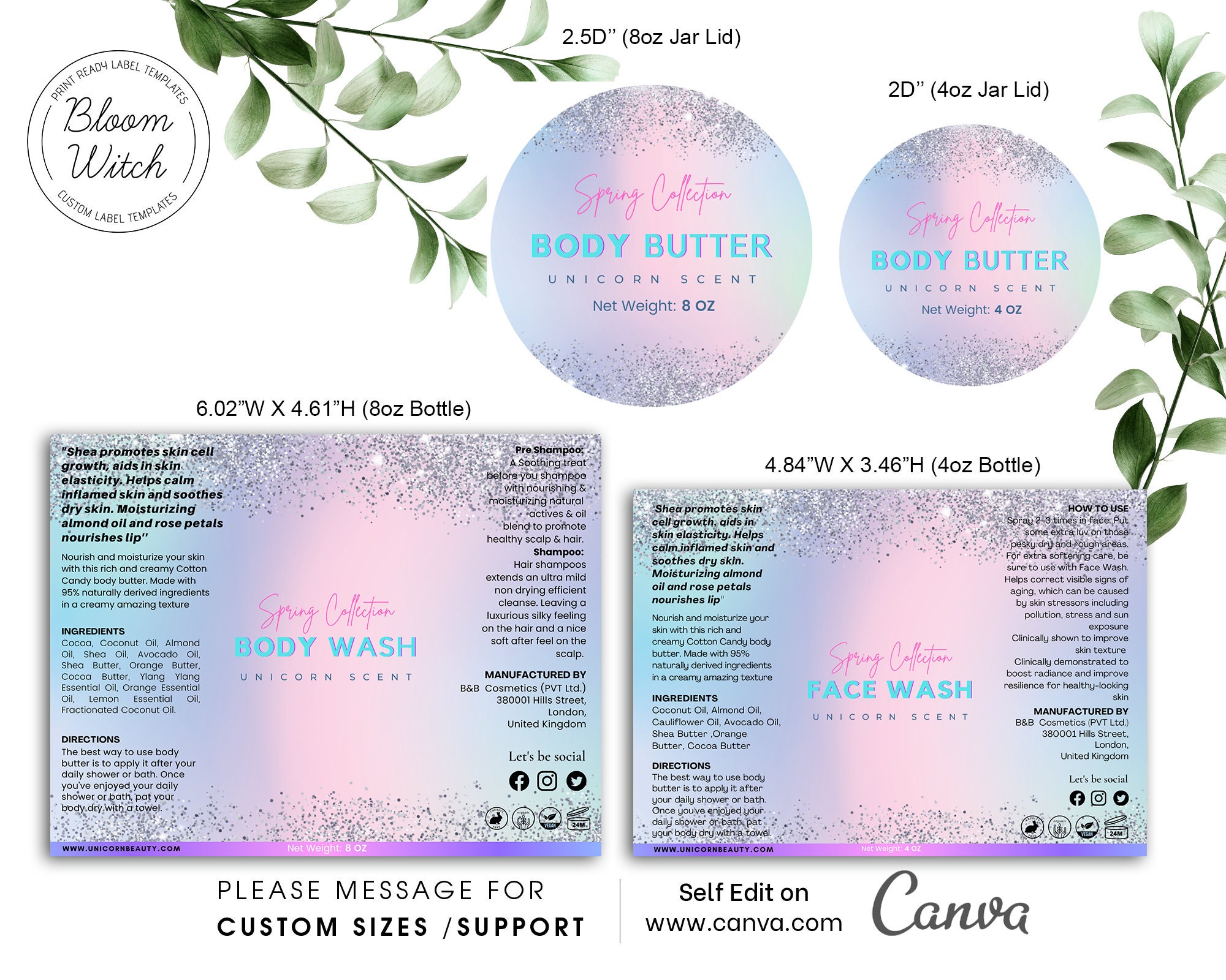 DIY Unicorn Body Butter Label Template Body Butter Labels Etsy