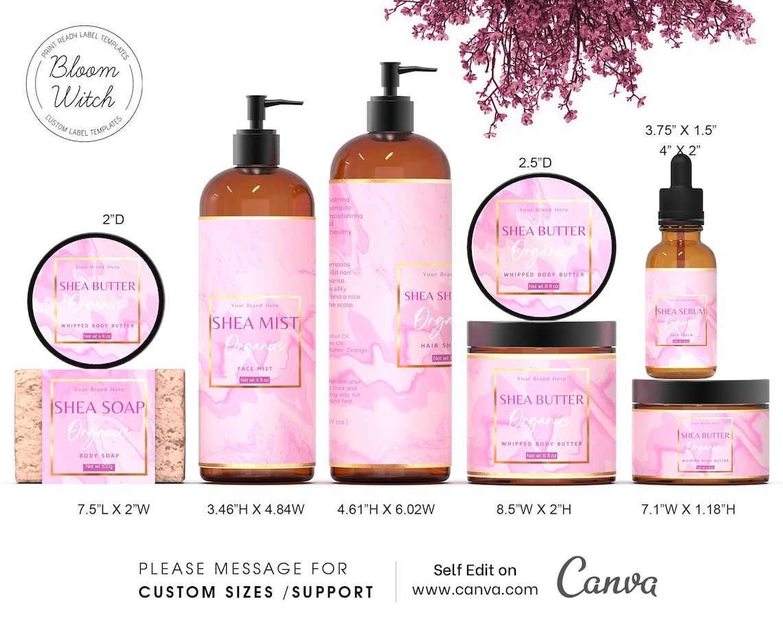Pink Marble Shea Butter Label Templatebody Butter Etsy