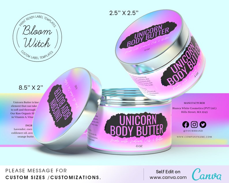 Unicorn Body Butter Label Template Body Butter Labels Diy Etsy