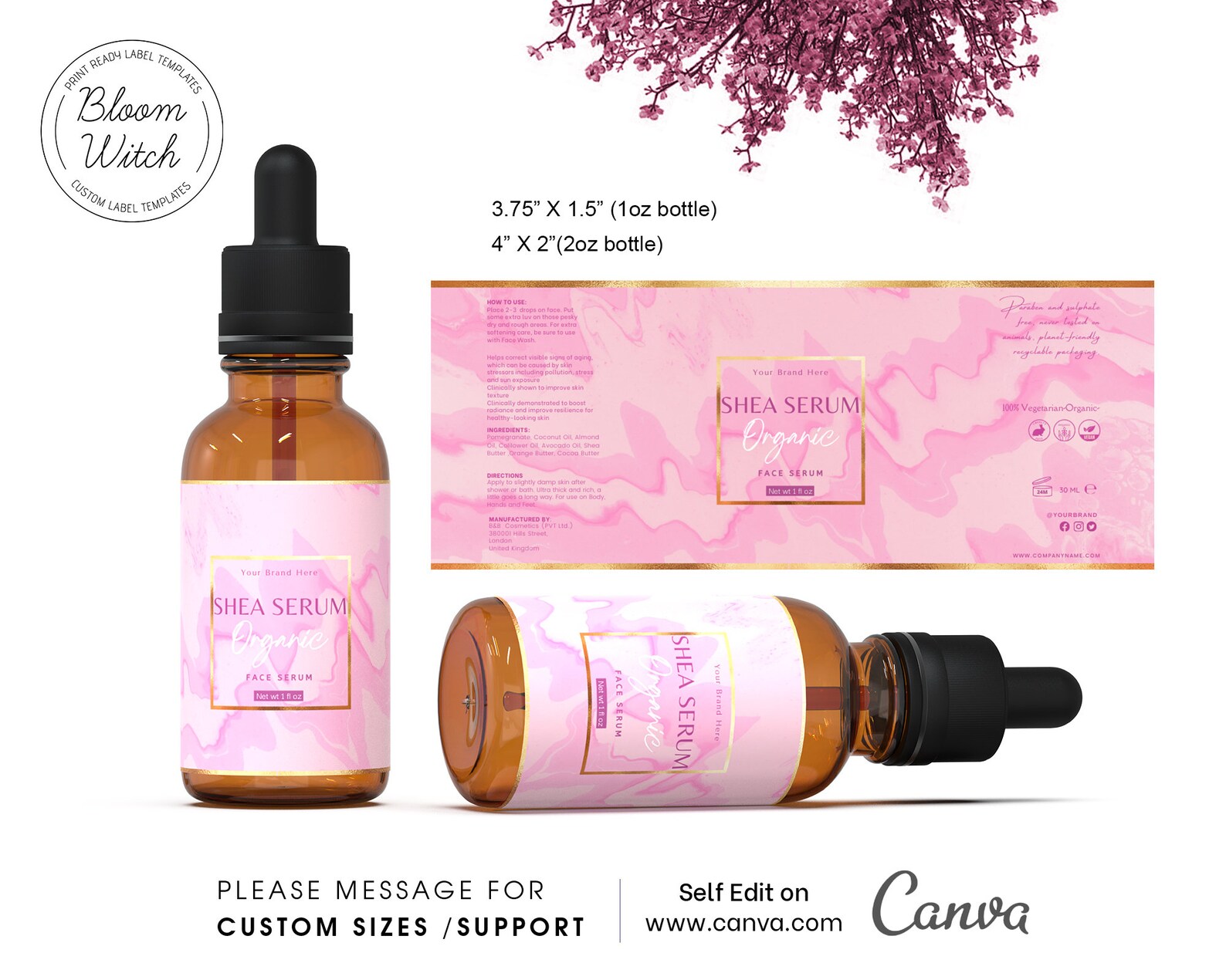 Pink Marble Shea Butter Label Templatebody Butter Etsy