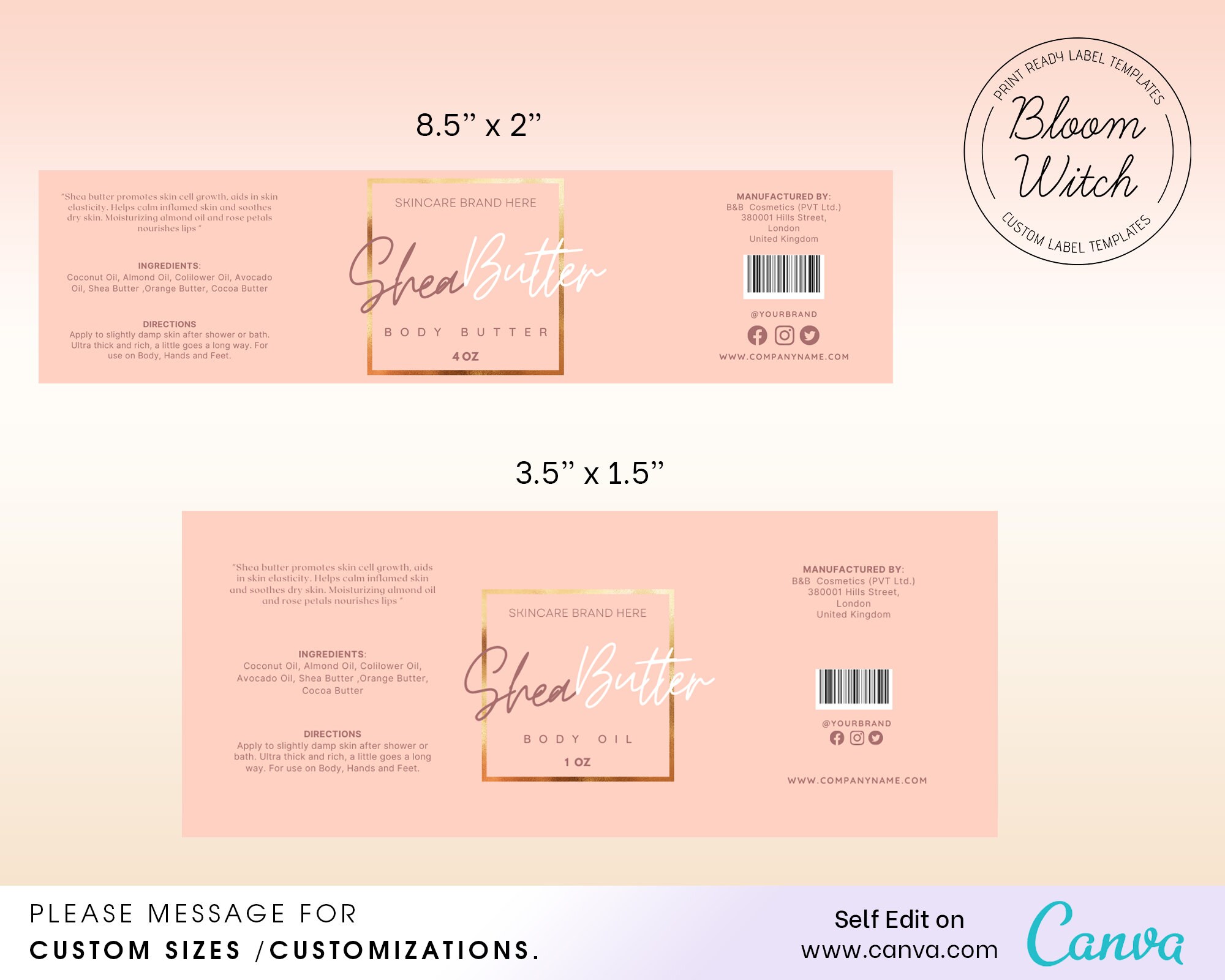Editable Shea Butter Label Templates Whipped Shea Butter Etsy