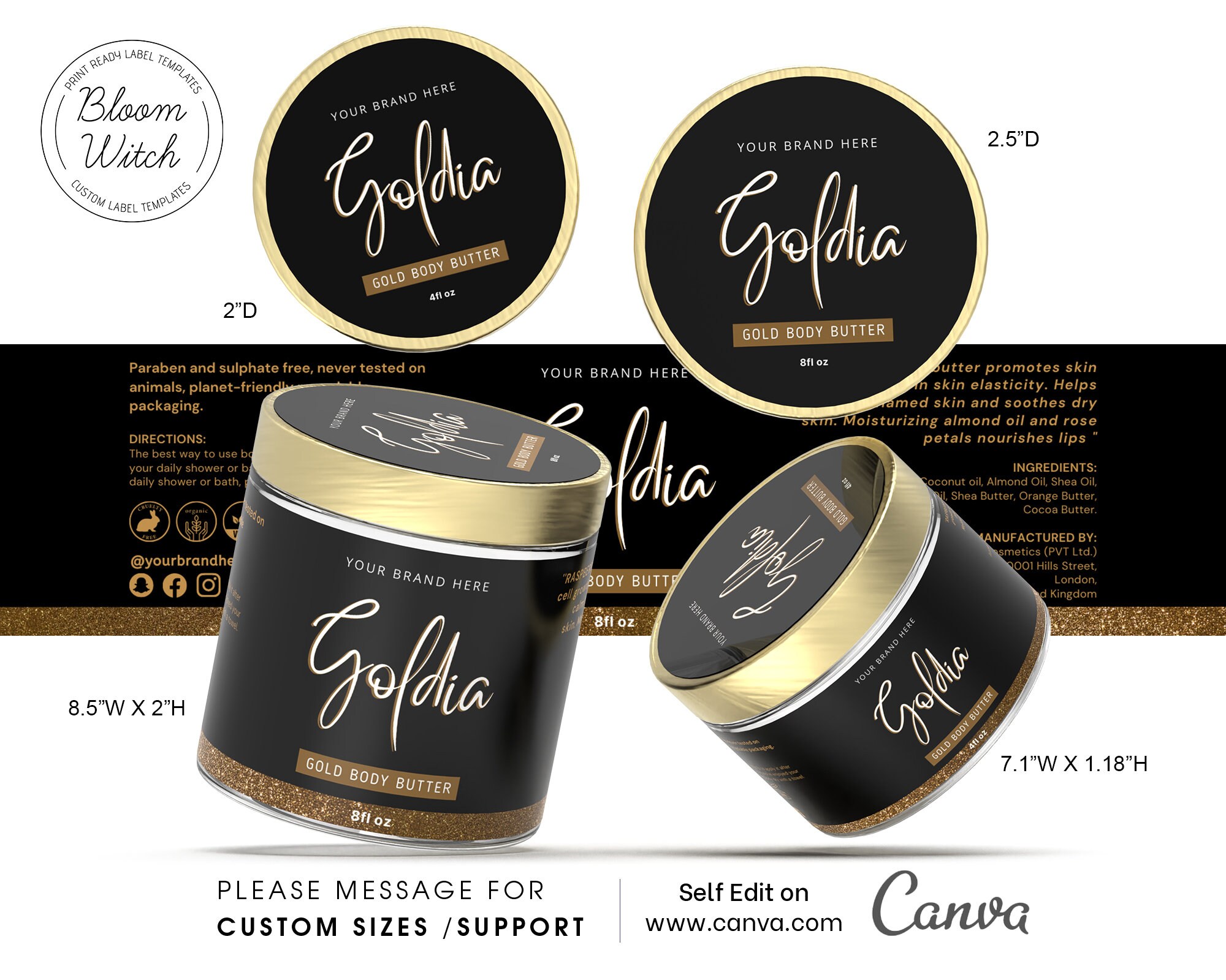 Luxury Black Gold Cosmetic Label Template Premiumbody Etsy