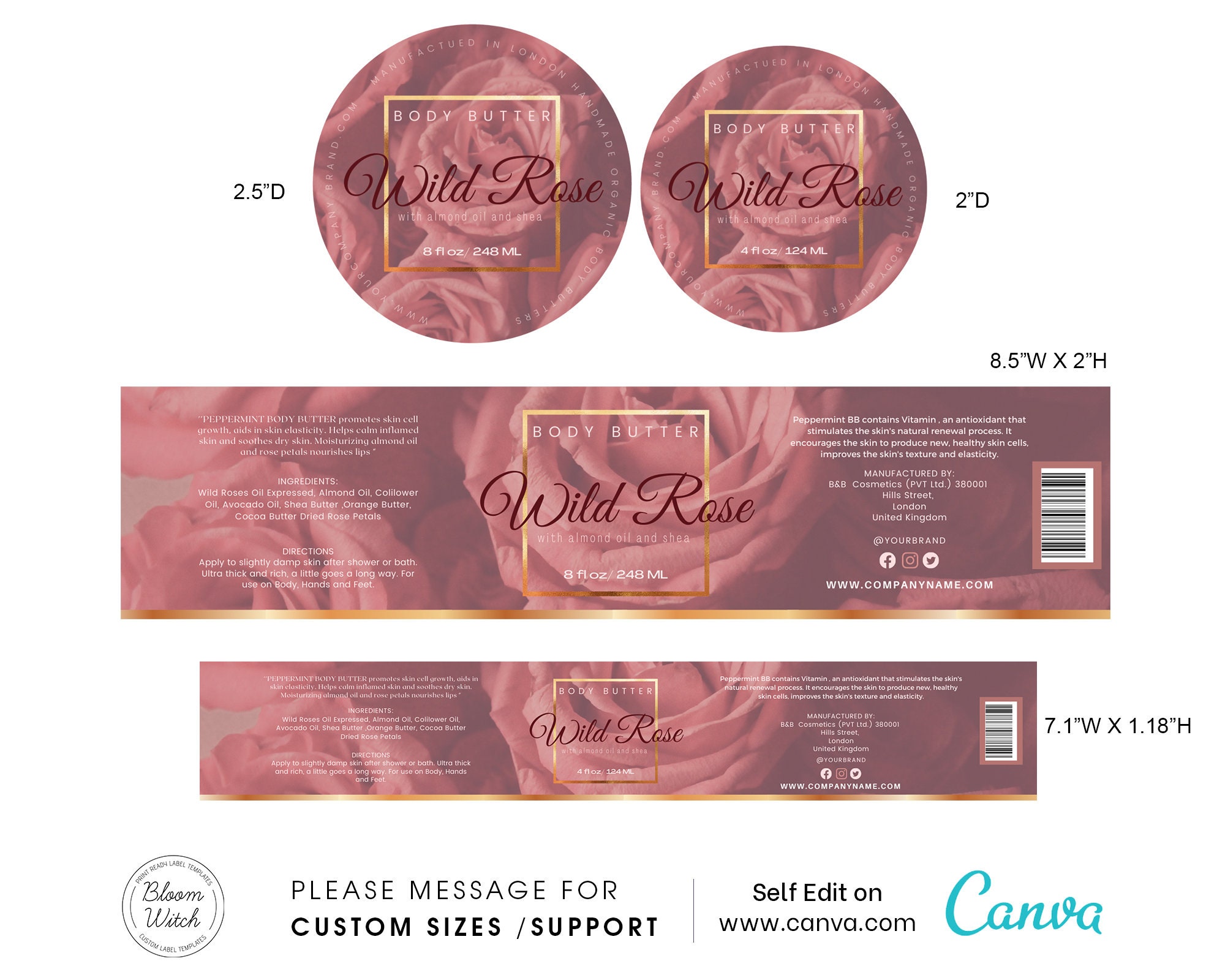 Body Butter Label Template DIY Rose Body Butter Labels Body Etsy