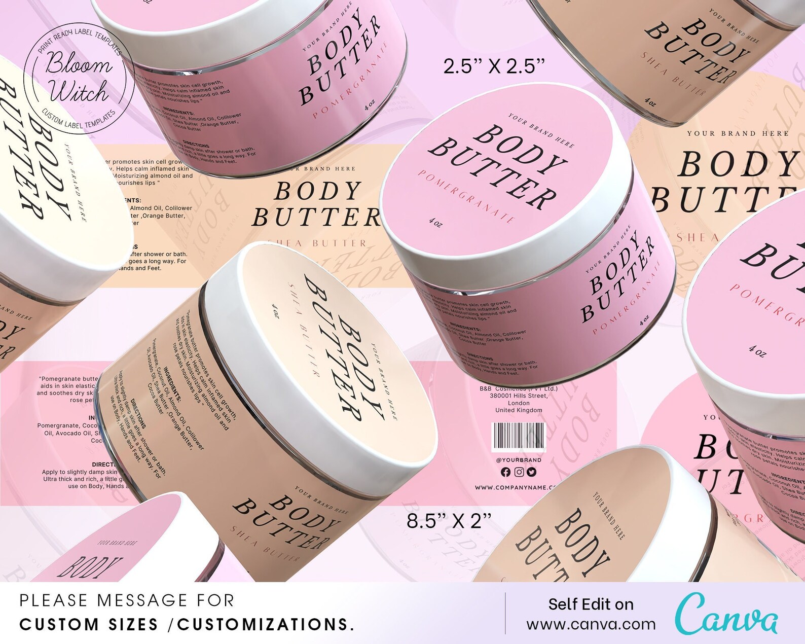 Body Butter Label Diybody Scrub Labels,4oz Jar Label,8oz Jar Label
