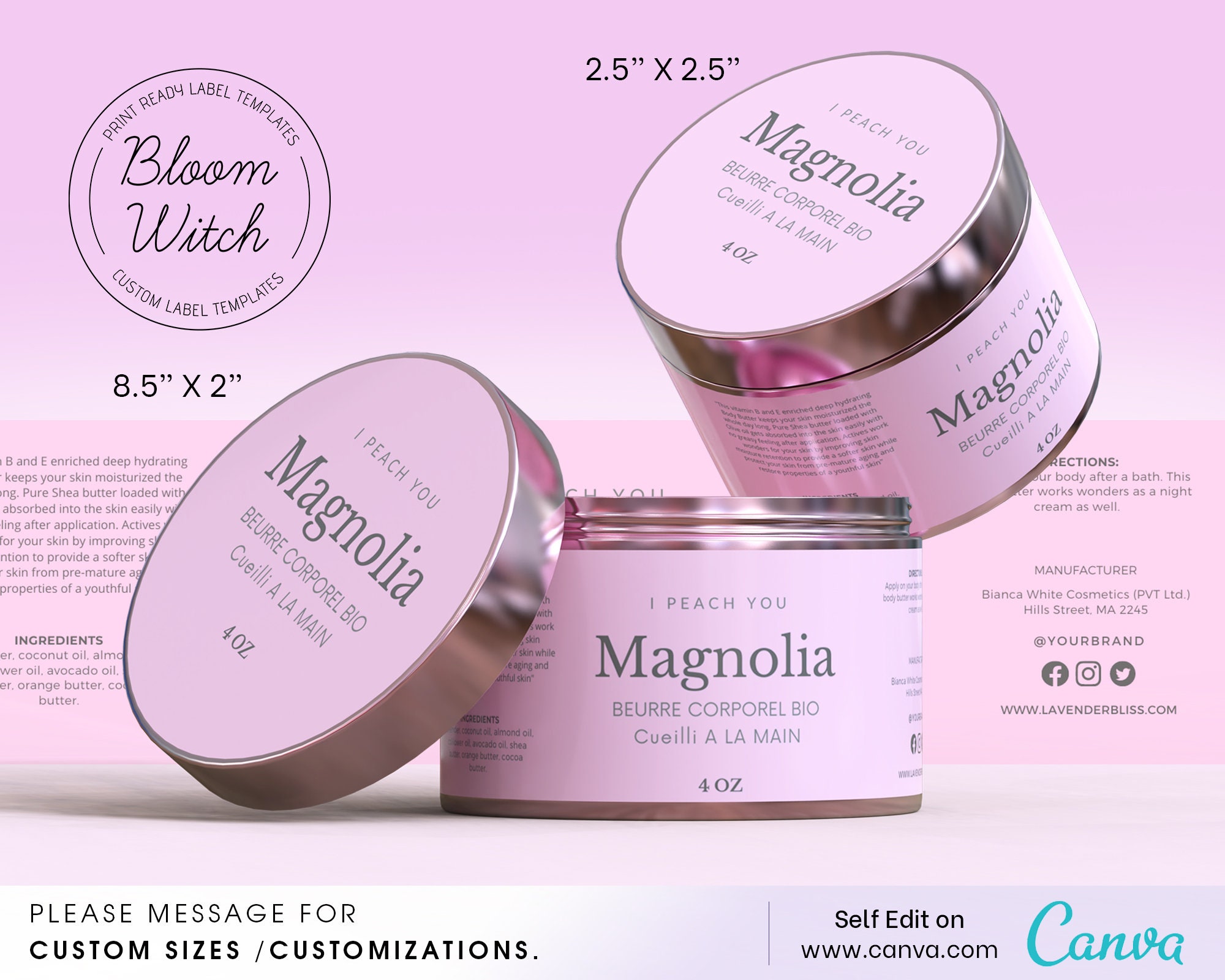 Pink Body Butter Label4oz JarSugar Scrub LabelBody Etsy