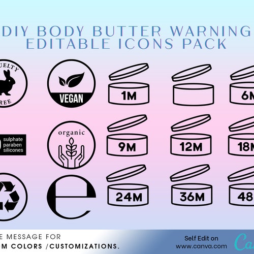 DIY Body Butter Iconslabel Iconswarning Signsshelf Life Etsy