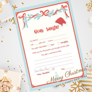 Lettera ufficiale a Babbo Natale / Lista dei desideri di Natale per bambini / Lista dei desideri di caro Babbo Natale / Lettera a Babbo Natale facile da stampare / PDF e JPEG da stampare a casa