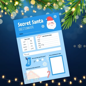 Questionario segreto su Babbo Natale / Lettera ufficiale a Babbo Natale / Lista dei desideri di Natale per bambini / Lettera a Babbo Natale facile da stampare / Stampa a casa