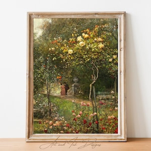 Victorian garden art print, Under the Roses, rose garden print, printable wall art, vintage landscape painting print, digital Download