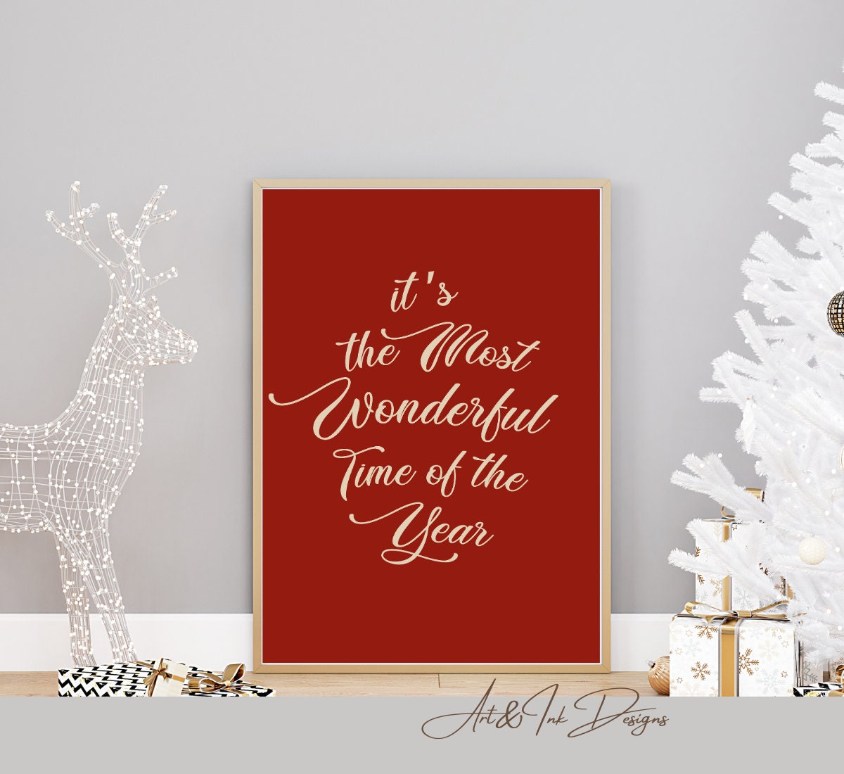 Christmas Wall Set, Boho Christmas Art, Red Christmas Set of 3 Prints ...