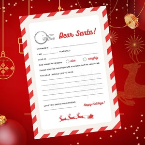 Carta oficial a Papá Noel / Lista de deseos navideños para niños / Lista de deseos de Querido Papá Noel / Carta a Papá Noel fácil de imprimir / Imprimir en casa PDF y JPEG