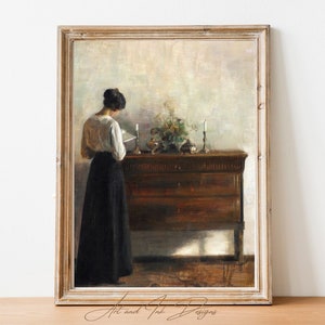 Vintage Woman Portrait | Woman Reading Painting| Printable Wall Art | Moody Art Print | Digital Download