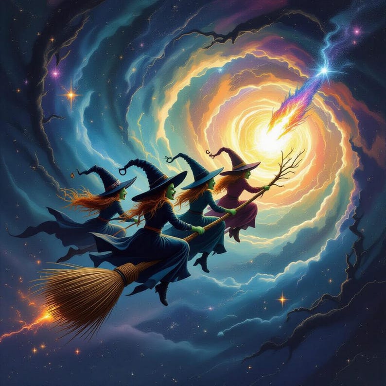 Witches on Broomstick Flying Away. - Etsy