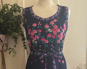 Vintage 70’s Sleeveless Bohemian Hippie Floral Print Belted Maxi Dress