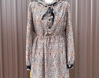 Vintage Deadstock 70's Boho Hippie Brown Paisley Print Blouse and Midi Skirt Set | size x-large