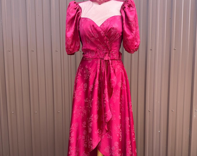 Vintage 70's Romantic Victorian Style Deep Magenta Puff Sleeve Maxi Dress | size x-small