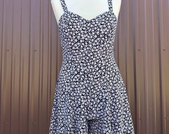 Vintage 90's Black and White Floral Sleeveless Romper by 'Vintage Blue'
