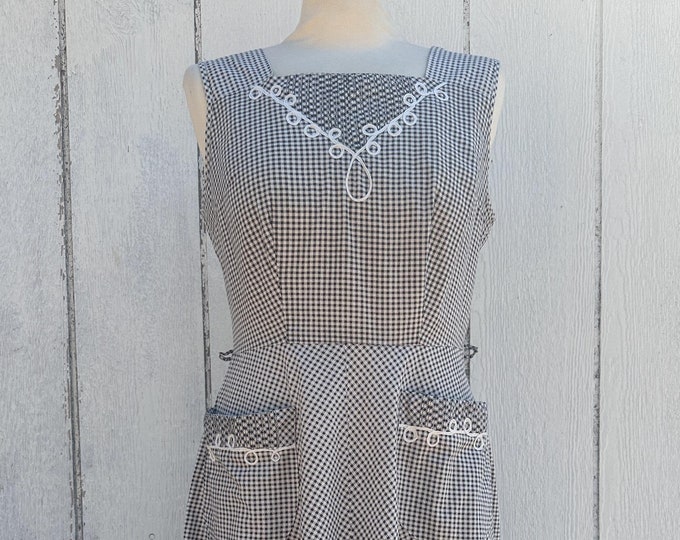 1960's 'Penny's Brentwood' Cotton Gingham Sleeveless Fit and Flare Dress with Pockets