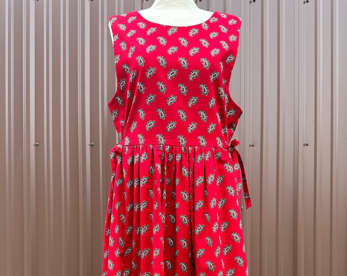 90’s Red Paisley Pinafore Style Sleeveless Cotton Day Dress by Vera Bradley