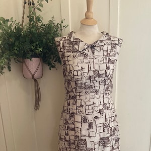 1960’s Mod Abstract Geometric Brushstroke Print Sleeveless Silk Shift Dress