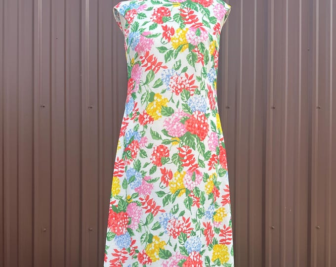 Vintage 60's 70’s Vibrant Psychedelic Garden Party Floral Sleeveless Maxi Dress | size large