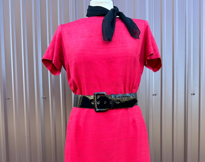 1960’s ‘Gallant California’ Red Silk Short Sleeve Pinup Mod Sheath Dress