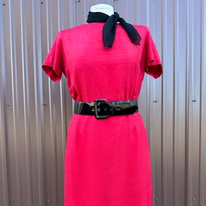 1960’s ‘Gallant California’ Red Silk Short Sleeve Pinup Mod Sheath Dress