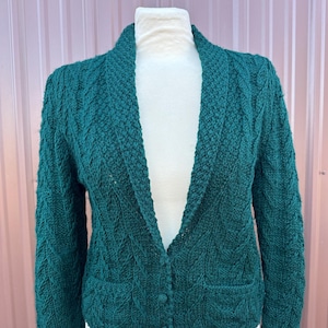 Vintage 70’s 80’s Ralph Lauren Forest Green Italian Made Hand Knit Wool Cardigan Sweater