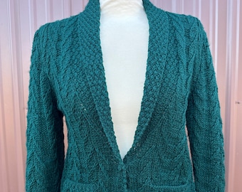 Vintage 70’s 80’s Ralph Lauren Forest Green Italian Made Hand Knit Wool Cardigan Sweater