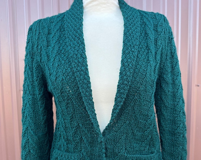 Vintage 70’s 80’s Ralph Lauren Forest Green Italian Made Hand Knit Wool Cardigan Sweater