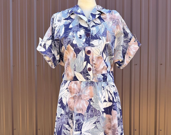 Vintage Cotton Floral Print Short Sleeve Fit and Flare Shirtdress by 'Willow Ridge'