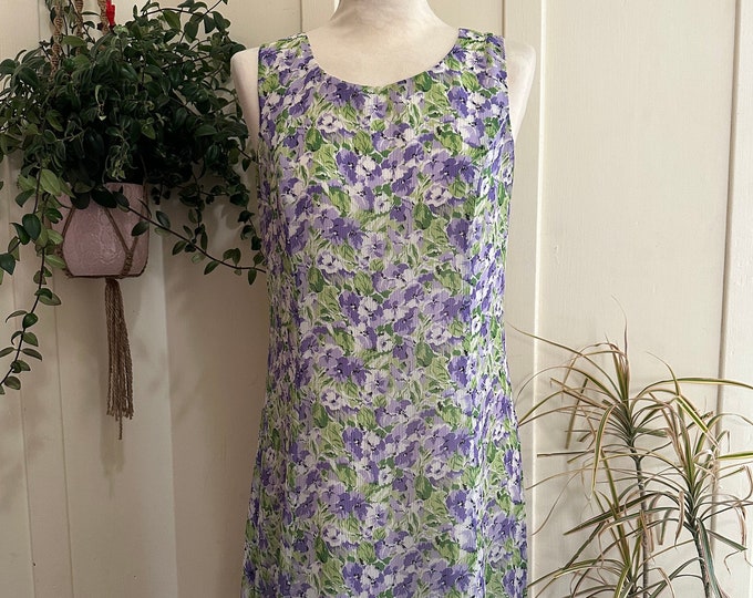 90’s Purple Floral Silk A-line Sleeveless Shift Dress