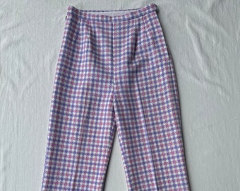 60’s/70’s 'Sport Made' Pink and Lavender Plaid High Waisted Side Zip Trouser Made in Japan 27" Waist