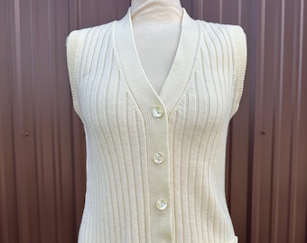 Vintage 70’s Ribbed Button Up Cream Knit Sweater Vest