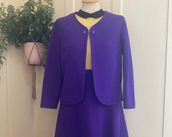 60's/70's Union Made ‘R & K' Label Purple Mod Boucle Knit A-Line Skirt and Jacket Suit