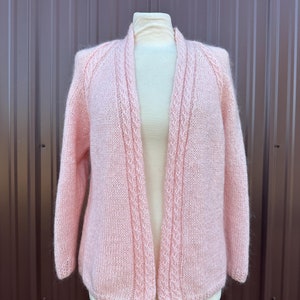 Vintage Handknit Baby Pink Draped Open Front Cardigan Sweater