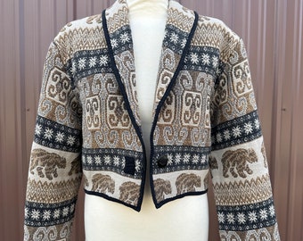 Vintage 'Flashback' Southwest Bear Tapestry Cotton Cropped Jacket