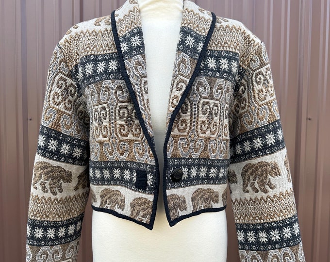 Vintage 'Flashback' Southwest Bear Tapestry Cotton Cropped Jacket