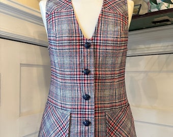 70’s Pendleton Red White and Blue Plaid Button Up Wool Vest