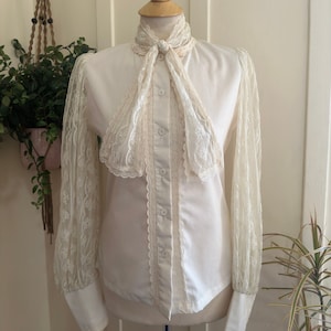 Vintage 70’s Romantic Long Sleeve Button Up Cream Prairie Blouse by &#39;Jessica&#39;s Gunnies Gunne Sax&#39;