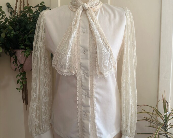 Vintage 70’s Romantic Long Sleeve Button Up Cream Prairie Blouse by 'Jessica's Gunnies Gunne Sax'