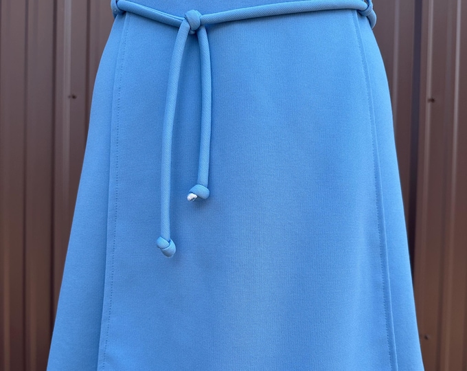 Vintage 70's Baby Blue High Waisted Skort with Corded Waist Tie | 34 inch waist