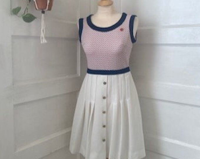 1970's 'Shady Lane' Nautical Mod Sleeveless Fit and Flare Dress