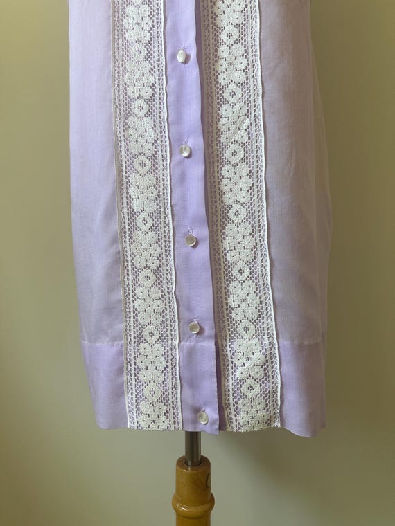 Vintage 1970s NPC Fashions Lavender Lace Trim Shift Dress Collared Mod Dress View 5
