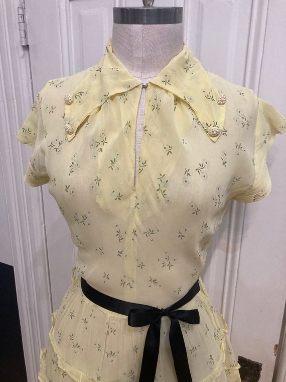 30's/40's Vintage Sheer Pale Lemon Yellow Midi Dr… - image 7