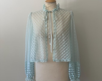 Vintage 70s Spitzenbluse von Donna Richard für Giligan O’Malley | Pastell Blau Romantisches Prärie Top