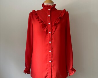 Vintage rode blouse met ruches uit de late jaren 1970 van Aaron Ashley